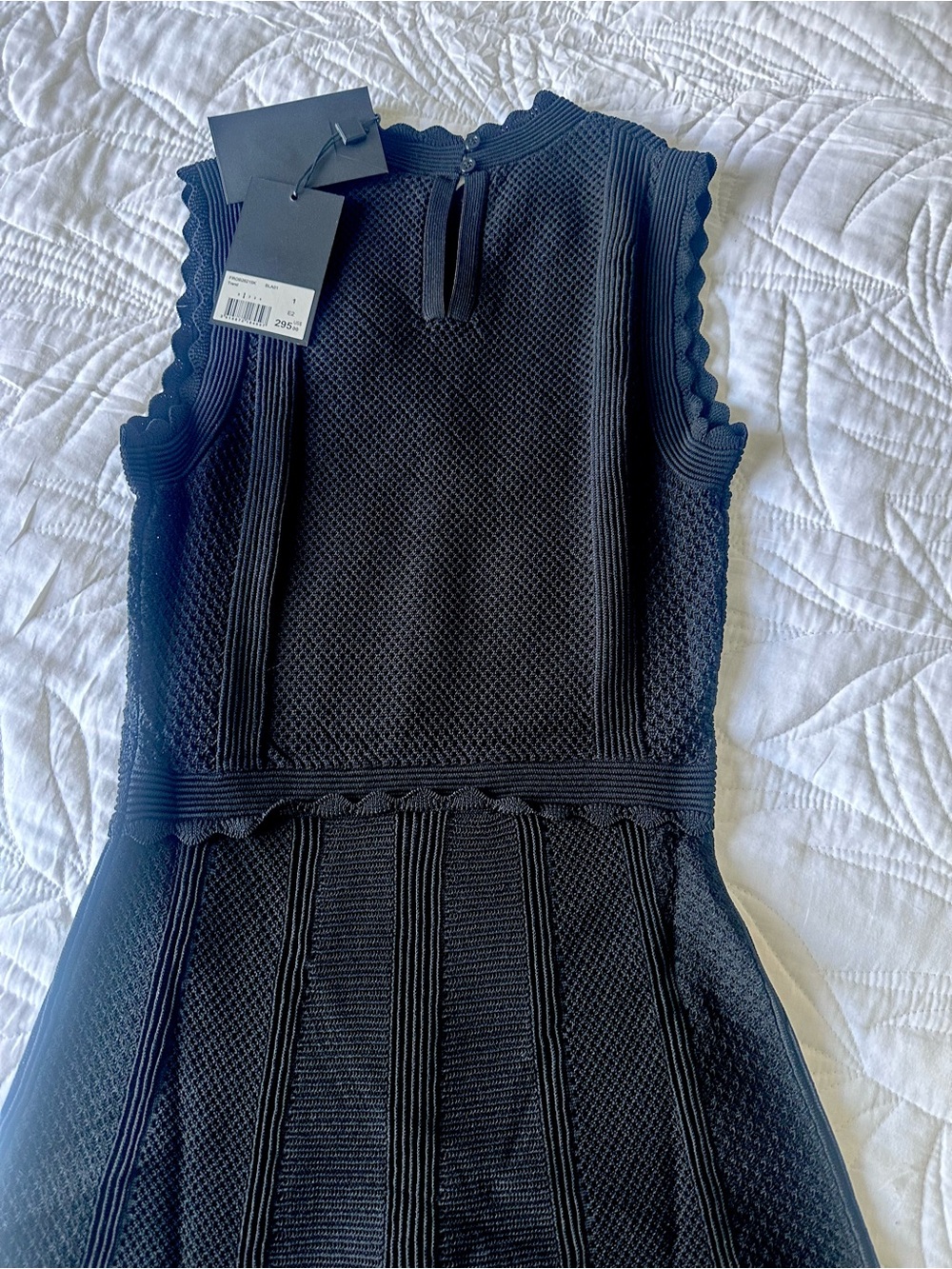 The Kooples Black Sleeveless Scallop-Trim Knit Mini Dress